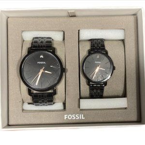 Black Fossil Couples Watch Gift Set His and Hers